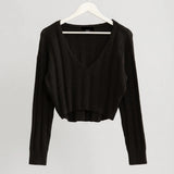 Heather Cropped V-Neck Sweater