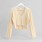 Heather Cropped V-Neck Sweater
