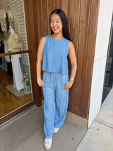 Chambray Button Back Top