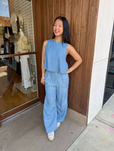 Chambray Wide Leg Pants