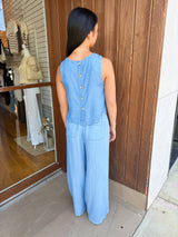 Chambray Button Back Top