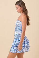 EYELET COASTAL RUFFLE MINI DRESS