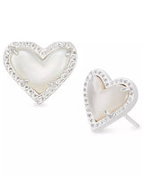 Ari Heart Silver Stud Earrings in Ivory Mother-of-Pearl