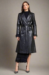 FAUX LEATHER BELTED COAT