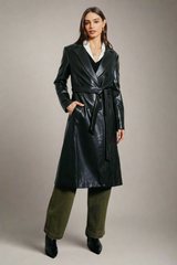 FAUX LEATHER BELTED COAT