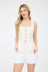 Lena Linen Square Neck Vest