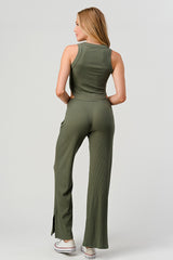 Ribbed Side Slit Pants