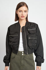 Midnight Cropped Bomber Jacket