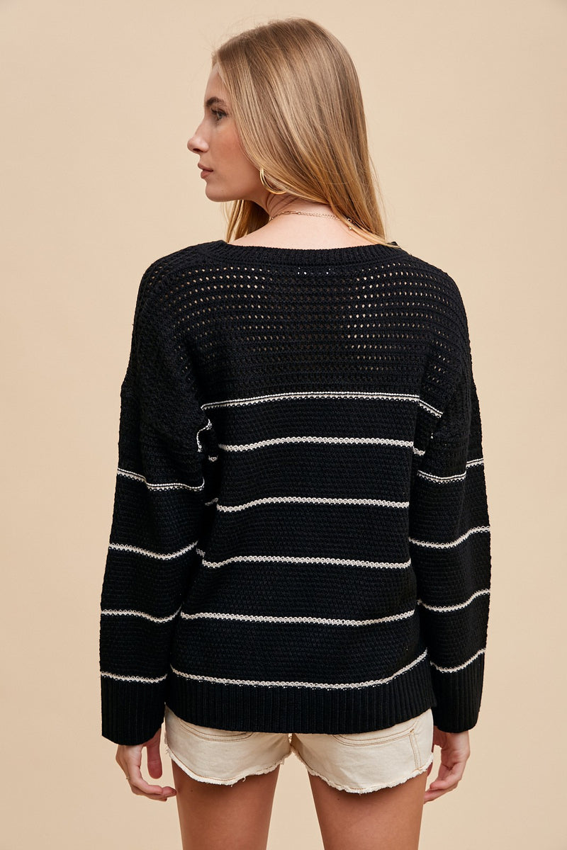 STRIPE SWEATER TOP -  BLACK