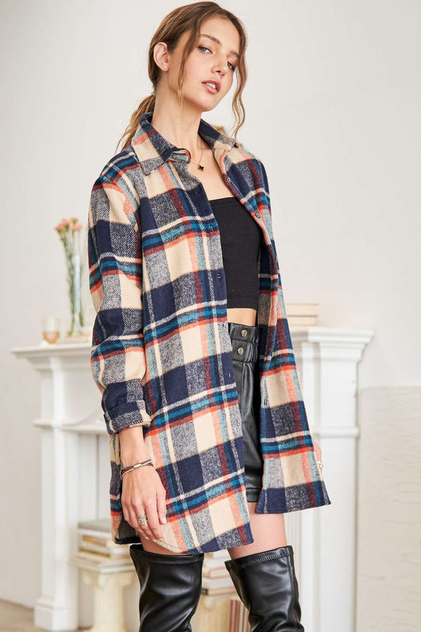 FLANNEL  COAT SHIRT NAVY-TAUPE