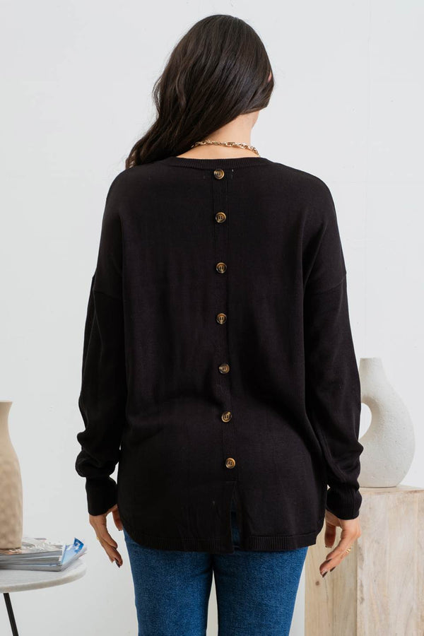 Buttoned Sweater Top -Black