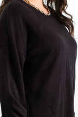 Buttoned Sweater Top -Black