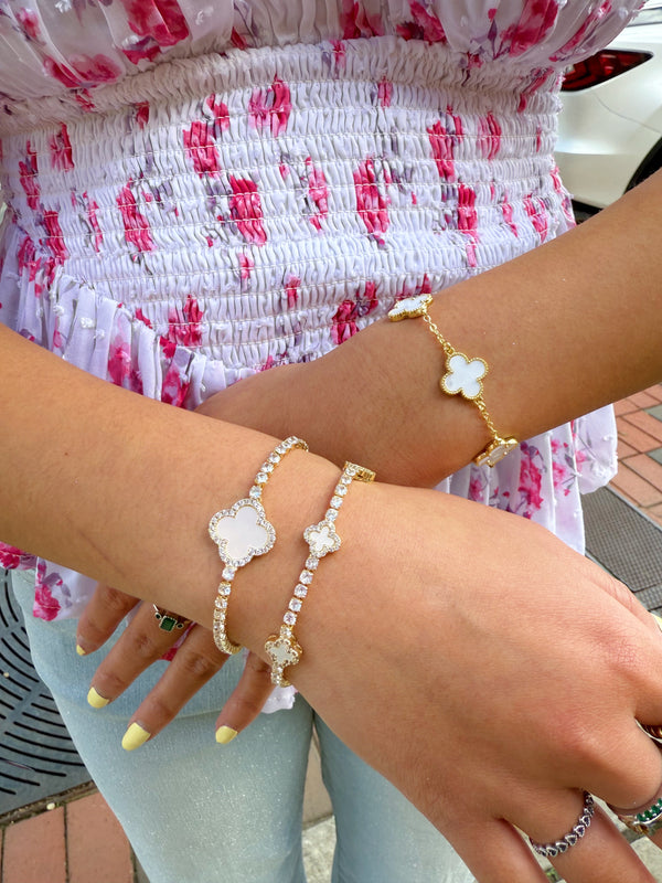 14k GP CZ Mini Tennis Clover Bracelet