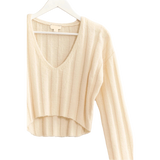 Heather Cropped  V-Neck Sweater