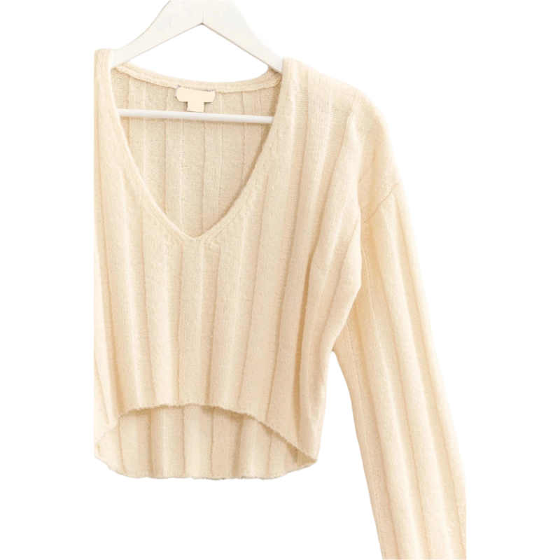 Heather Cropped  V-Neck Sweater