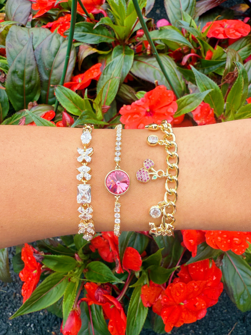 14k GP CZ Cherry Charm Bracelet