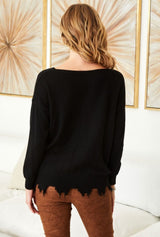 Midnight Frayed Hem Sweater