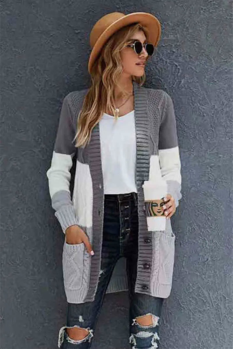 Cable Knit Color Block Cardigan