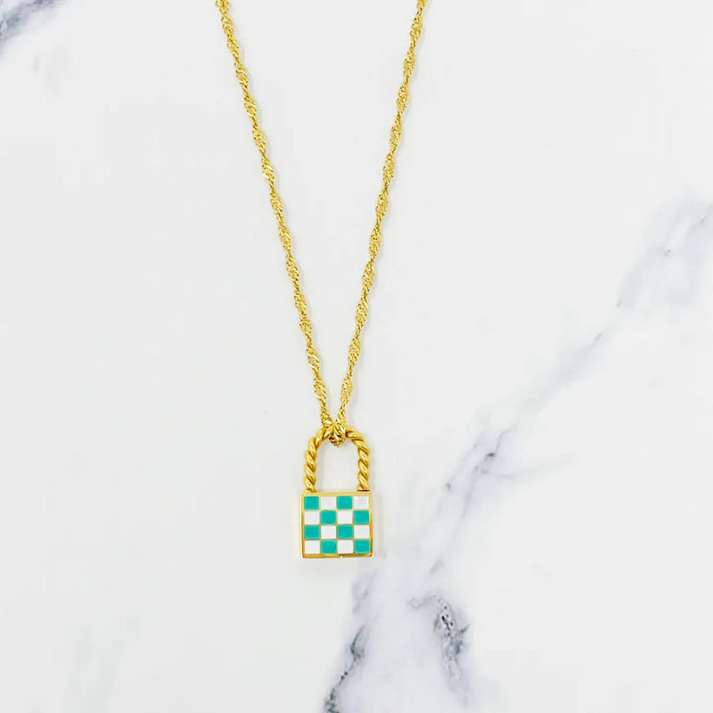 18K CHECKERED LOCKET NECKLACE