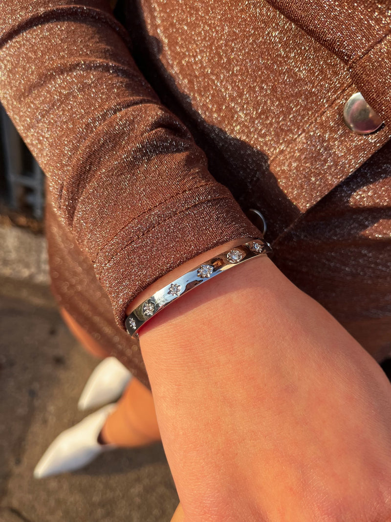 Silver Crystal Starburst Bangle