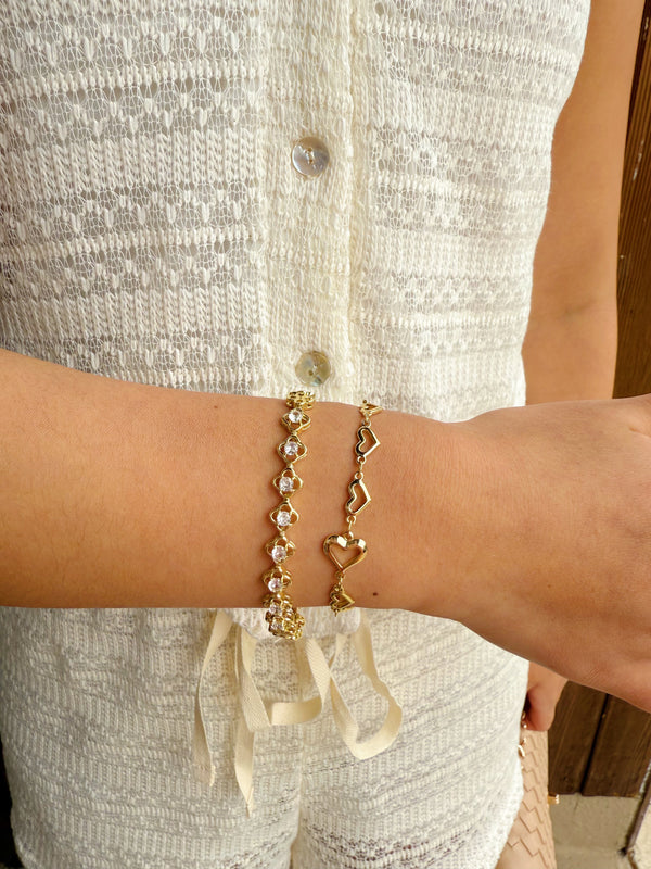 14k GP Multi Heart Adjustable Bracelet