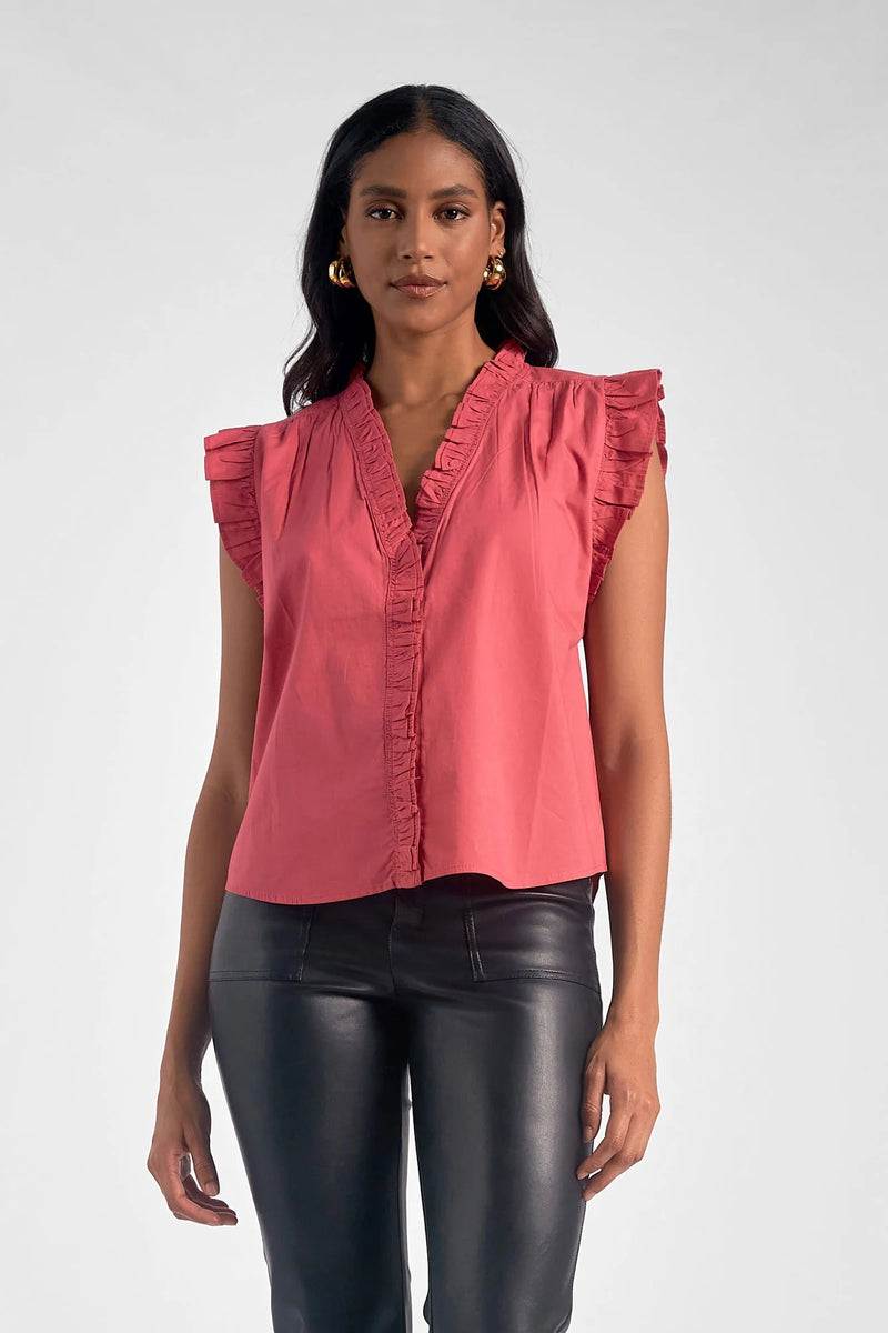 Elan Ruby Sleeveless Ruffle Top