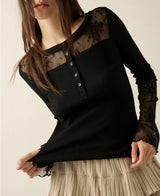 Ribbed Lace Henley Top