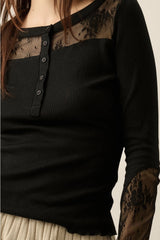 Ribbed Lace Henley Top