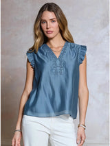 Embroidered Ruffled  Sleeve Blouse