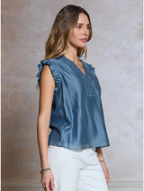 Embroidered Ruffled  Sleeve Blouse