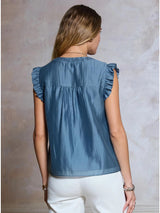 Embroidered Ruffled  Sleeve Blouse