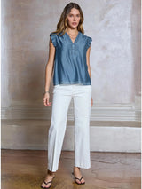 Embroidered Ruffled  Sleeve Blouse