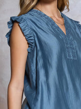 Embroidered Ruffled  Sleeve Blouse