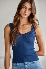 SEAMLESS LACE RIBBED TANK