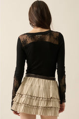 Ribbed Lace Henley Top