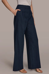 Wide-Leg Pinstriped Asymmetric  Pants