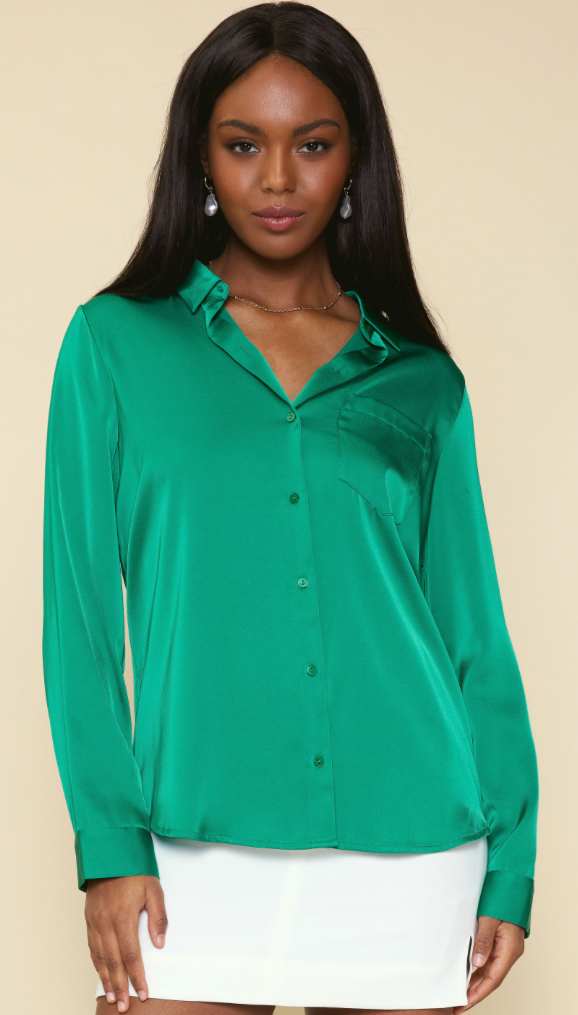 KELLY GREEN SATIN SHIRT