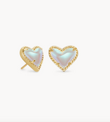 Ari Heart Gold Stud Earrings in Dichroic Glass