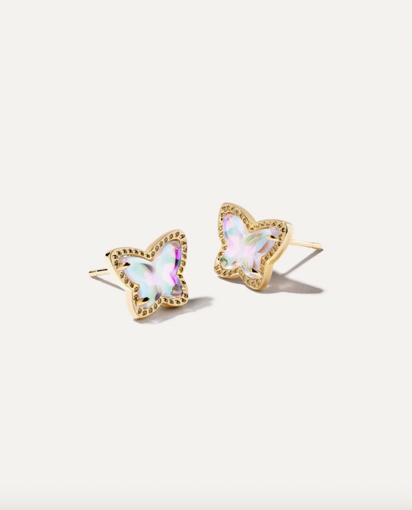 Lillia Butterfly Gold Stud Earrings in Dichroic Glass