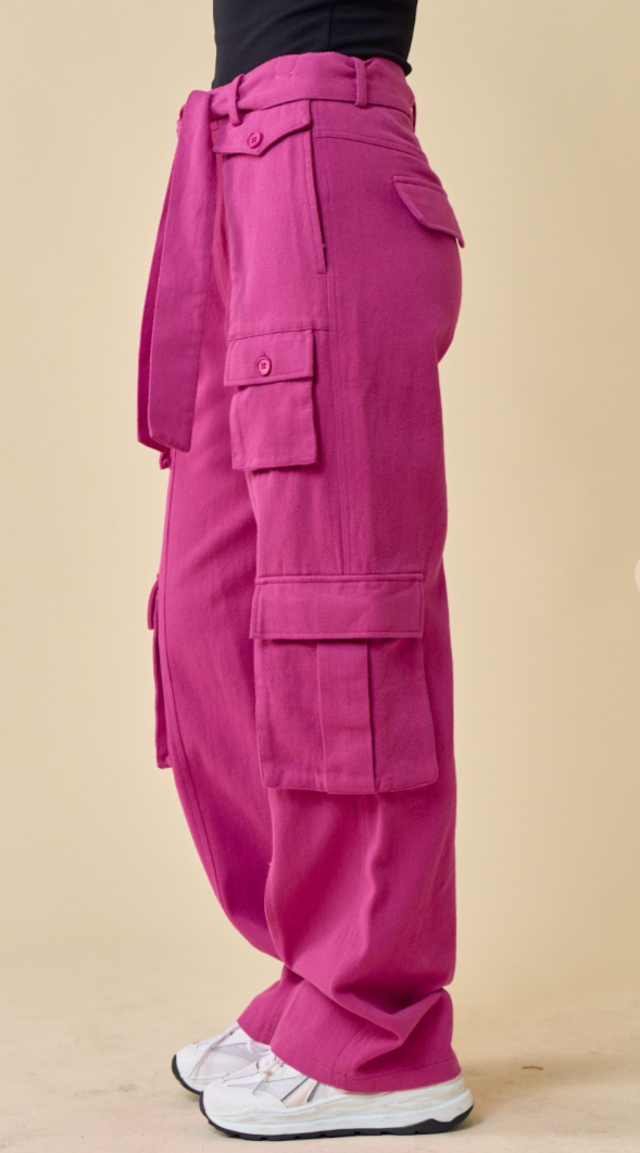 CARA CARGO PANTS-FUCHSIA