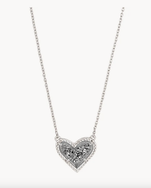 Ari Heart Silver Necklace Platinum  Drusy