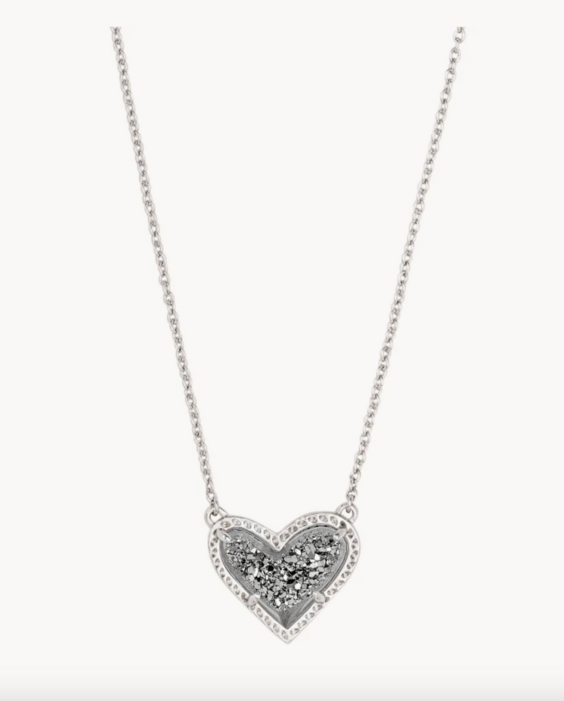 Ari Heart Silver Necklace Platinum  Drusy
