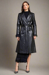 Faux Leather Belted Coat