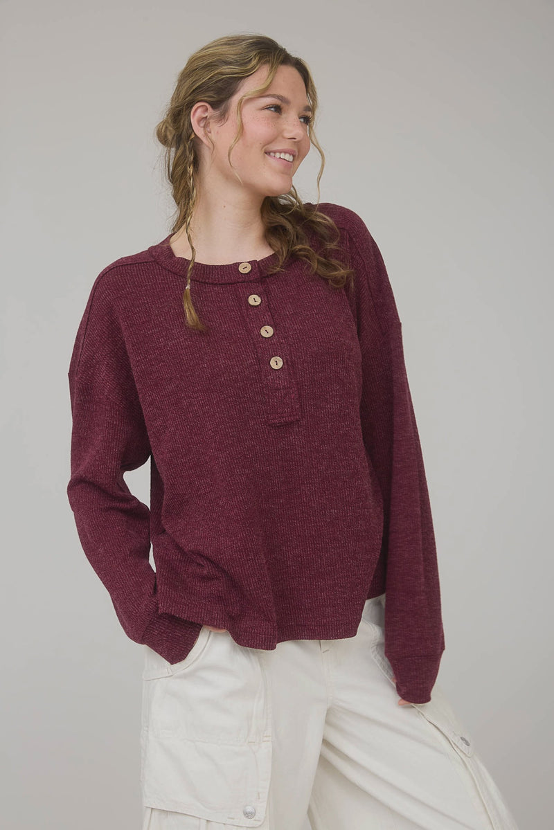 Bella Ribbed Henley Button Top