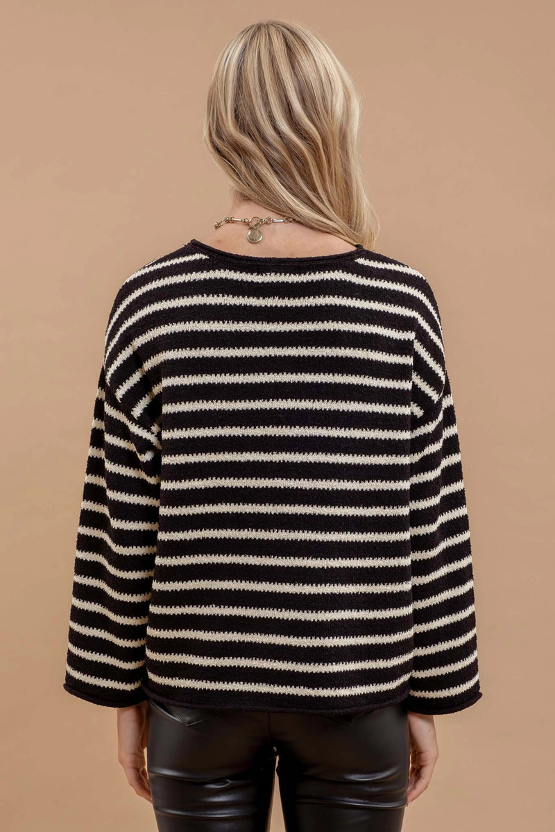 Channel Stripped Boat Neck Sweater