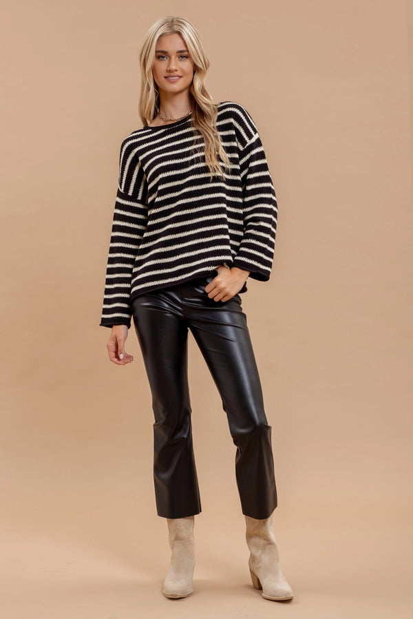 Channel Stripped Boat Neck Sweater