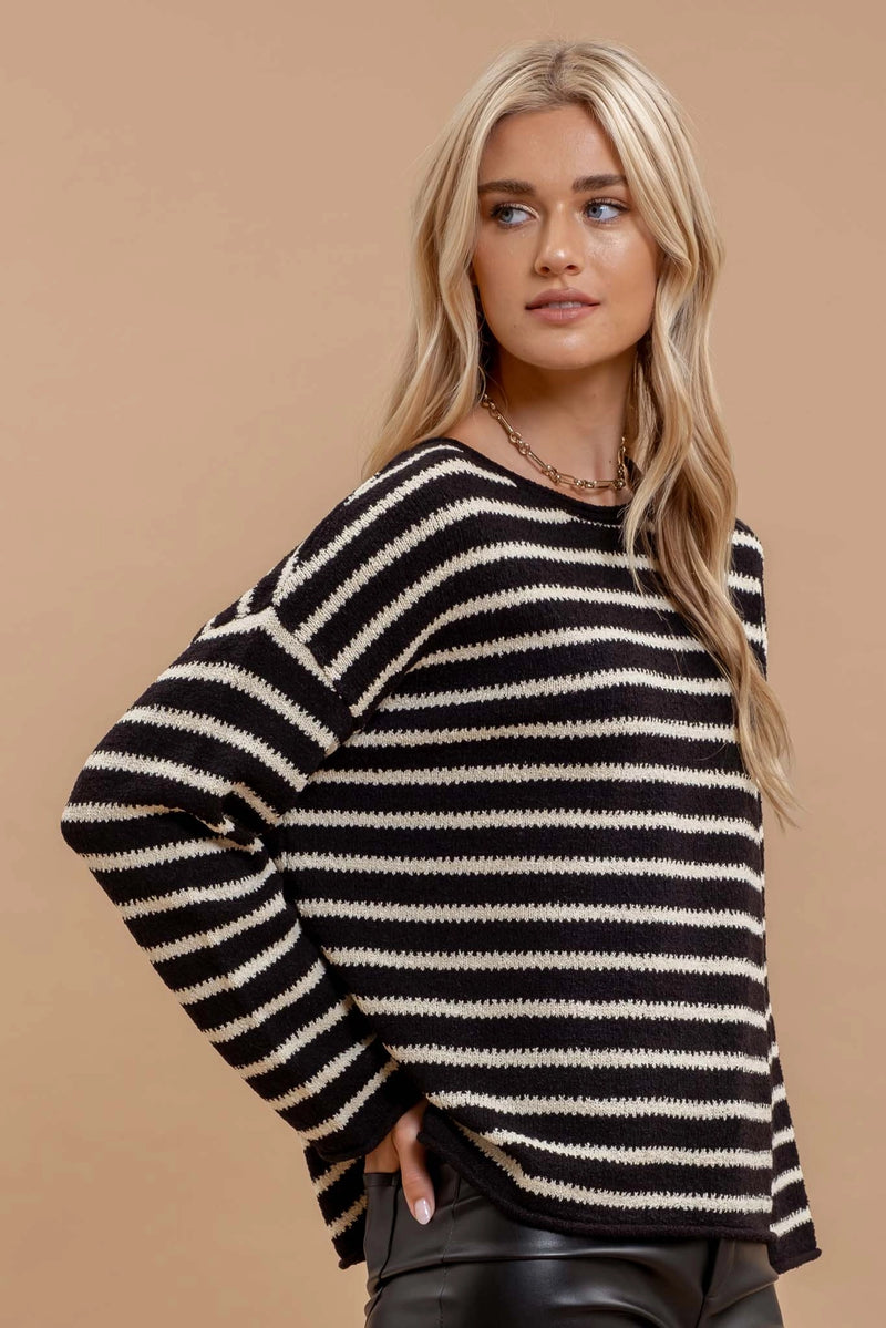 Channel Stripped Boat Neck Sweater