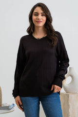 Buttoned Sweater Top -Black