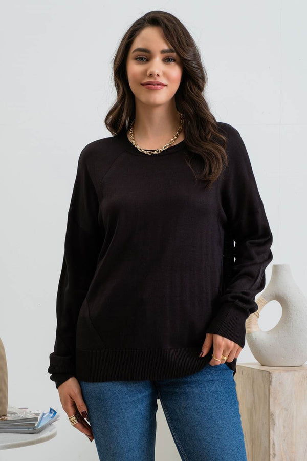 Buttoned Sweater Top -Black