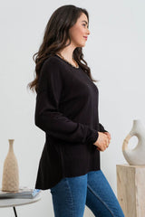 Buttoned Sweater Top -Black